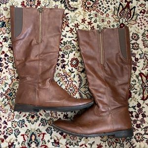 Wide-Calf Knee-High Leather Boots